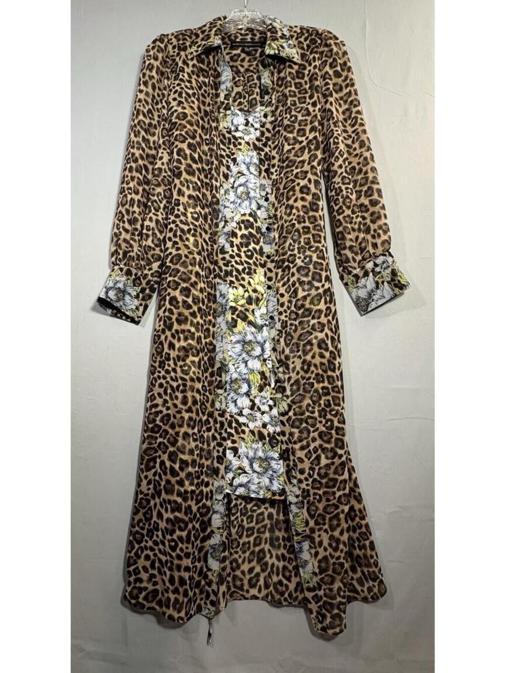 WHBM Leopard Floral Belted Maxi Shirt Dress & Slip Dress Set Sz 2 Mob Wife/Glam - Picture 9 of 9